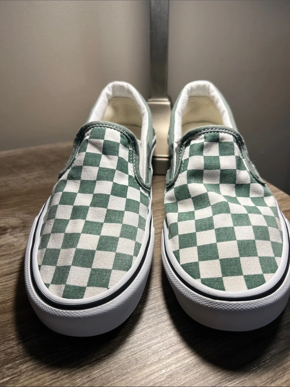 Vans Slip-On Checkerboard Sneakers - Mint Green/White—stock (06)